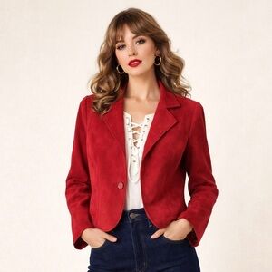 Vintage Brodkin UltraSuede Rich Red BlazerJacket Size 14  Large